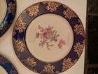 5 Cico China Dinner Plates. 4 Blue, Gold Borders, Floral Centers + 1 Other Plate — photo 2
