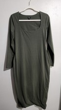 Express Olive Green Bodycon Jersey Square Neck Long Sleeve Sheath Dress Midi L