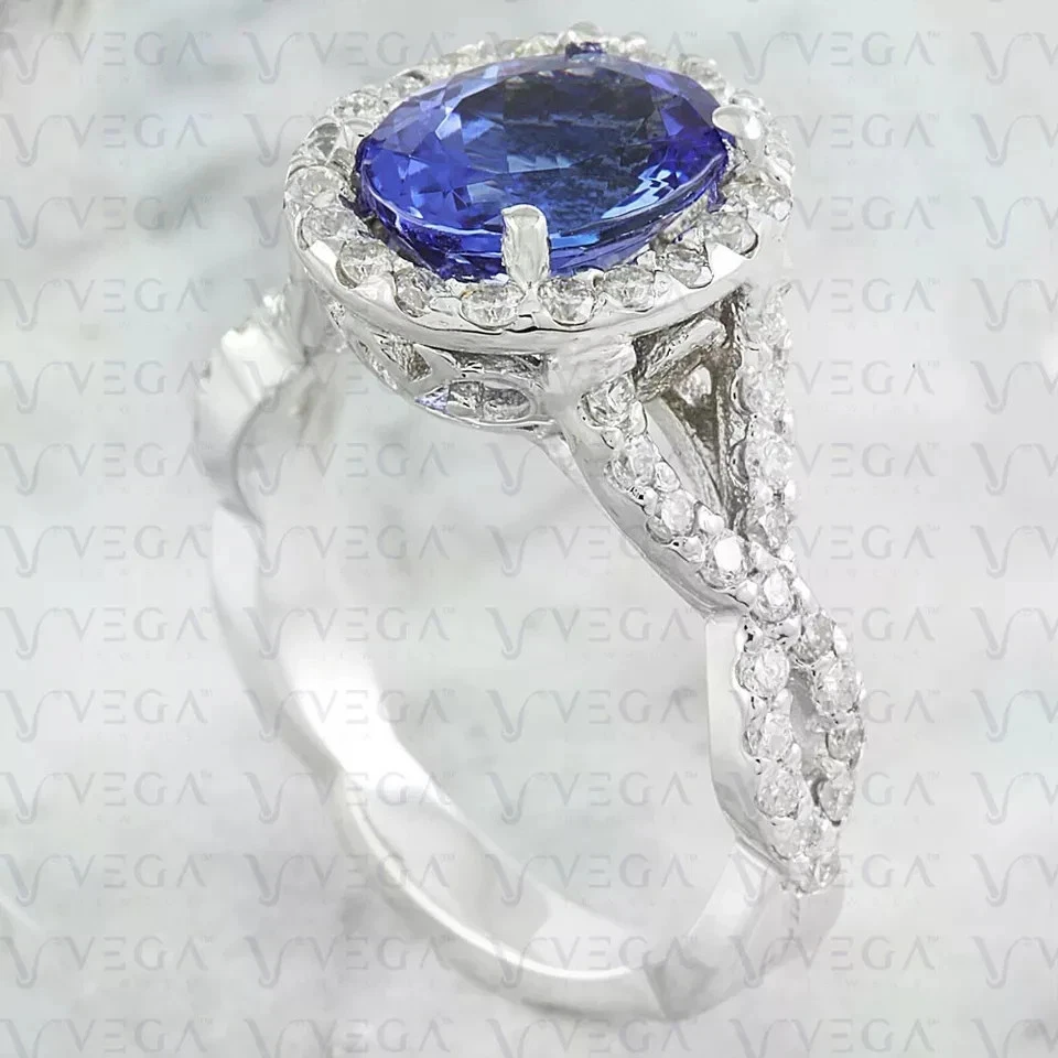 4.20 Ct Oval Natural Tanzanite & Diamond Wedding Ring 100% 14k SOLID White Gold - Image 2 of 4
