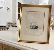 Vintage Maritime Schiff Radierung signiert 