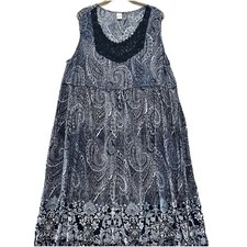 Bila XXL Maxi Dress Blue Paisley Crochet Neckline Drawstring Waist Boho Coastal