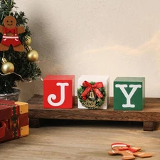 Christmas Tiered Tray Decor, Joy Wood Block Set of 3 Joy Centerpieces for Tables