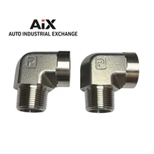 Lot of 2 Parker 1 CD-SS 90° Elbow NPT Pipe Fittings 1” Male x 1” Female SS