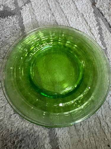 Vintage Green Vaseline Depression Green Uranium Glass Plate Serving Dish 8.25"