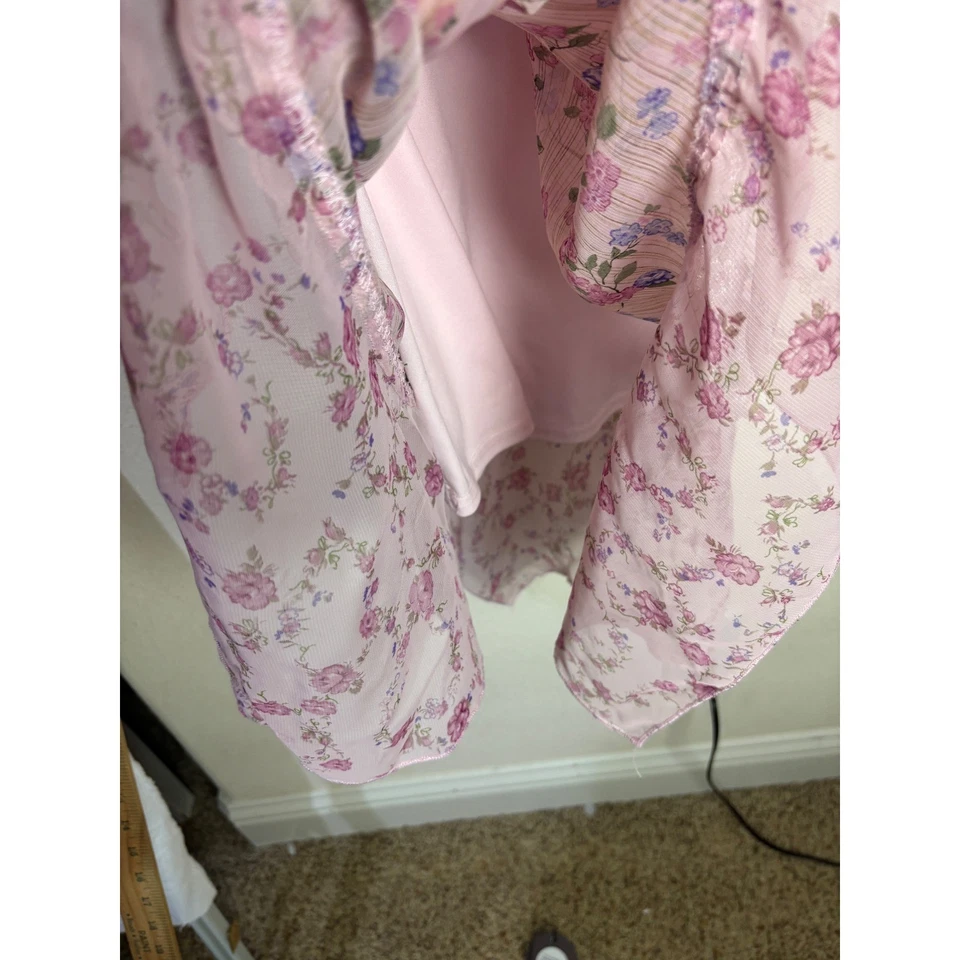 Saia bainha de babado floral rosa vintage Cottagecore Y2K acabamento de renda pastel meninas tamanho 16 - Imagem 3 de 4