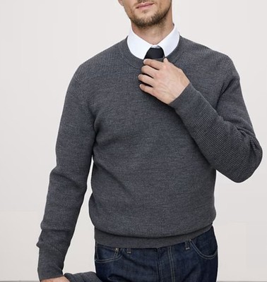 NWT Banana Republic Men's Superfine 100% Merino Wool Sweater Gray Sz XXL