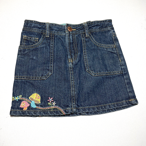 Sprockets Skirt Girls 5T Jeans Denim Embroidered Mushroom Design 5 Pockets