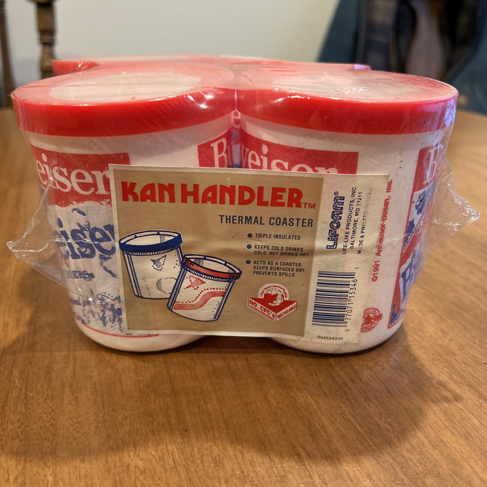 Kan Handler Styrofoam Can Holder Coozie Budweiser Beer Vintage Lifoam 4 Pack New