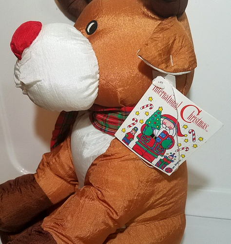 Vintage 1993 Int’l Silver Co. Christmas plush nylon Rudolph The Reindeer 16” Tag - Picture 2 of 5