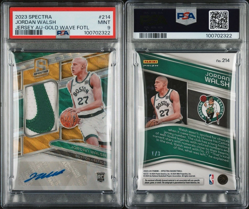 2023 PANINI SPECTRA NIKE PATCH AUTO /3 GOLD WAVE FOTL JORDAN WALSH RC #214 PSA 9 - Image 3 of 3