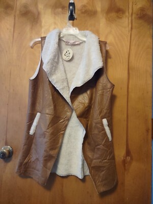 Brown Faux Seude Vest Womens Large Topper E2 Clothing New Nwt