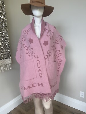 COACH ロゴパターン ストール Coach Logo 2021 Cruise Pale Pink Oversized Muffler Wool W.Pocket