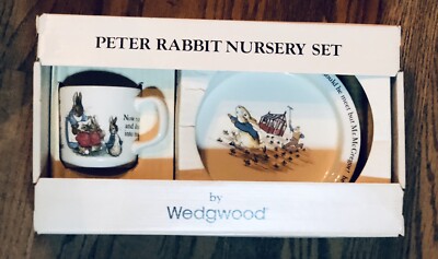 Peter Rabbit By Wedgwood 3 Piece Set Plate Mug Porringer NIB vintage Nursery Set