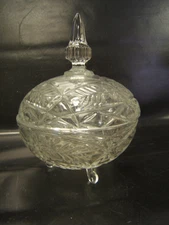 Tri-mold Pressed Glass Covered Candy Dish Bowl 9" Tall 