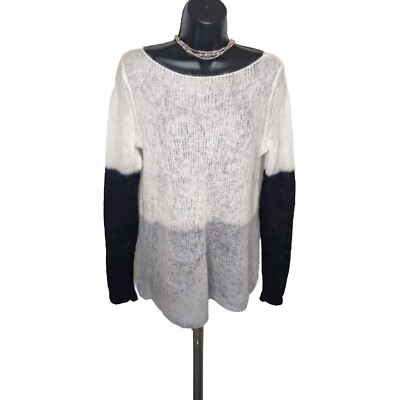Eileen FISHER PROJECT Women's Sz L Mohair Colorblock Sweater White Black  Grey