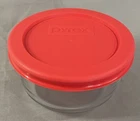 PYREX 7202 Aqua Tint Clear Glass Container with Red Lid 1 Cup USA Vintage