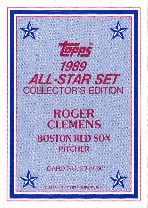 1989 Topps - Mail-In Glossy All-Star Collector's Edition - Roger Clemens #23 - Image 2 of 2