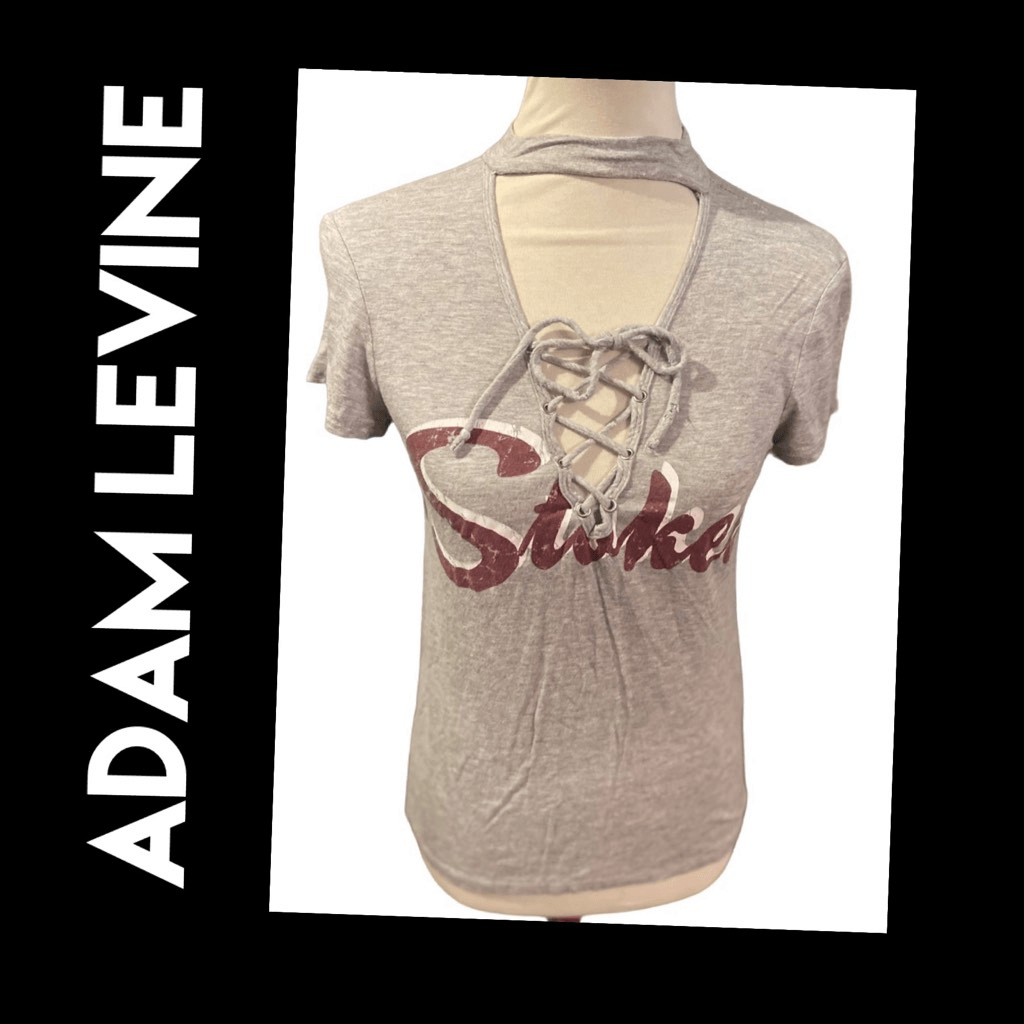 Adam Levine Women's Lace Up Stoked Gray Maroon T-Shirt Small