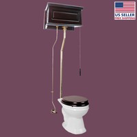 High Tank Pull Chain Toilet Dark Oak Raised Round Bowl White China Brass Lpipe on sale High Tank Pull Chain Toilet Dark Oak Raised Round Bowl White China Brass Lpipe on sale