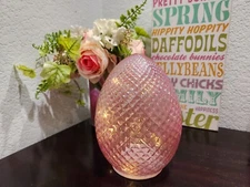 EASTER PINK GLASS LIGHT UP EGG FIGURINE STATUE TABLETOP DECOR 8"