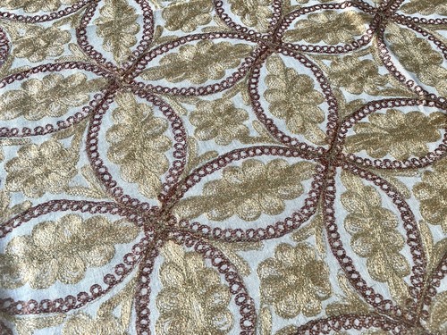 AGHABANI EMBROIDERED TABLECLOTH Brown & Gold Silk on Beige 94x59” Approx - Picture 5 of 7