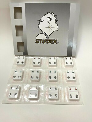  Studex Piercing Earrings 12 Pair 4mm Stainless Steel Reg. Asstd Stones R313W