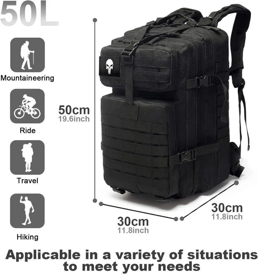 50L Large Tactical Military Backpack Waterproof Rucksack Hiking Laptop Backpack - Image 3 of 4