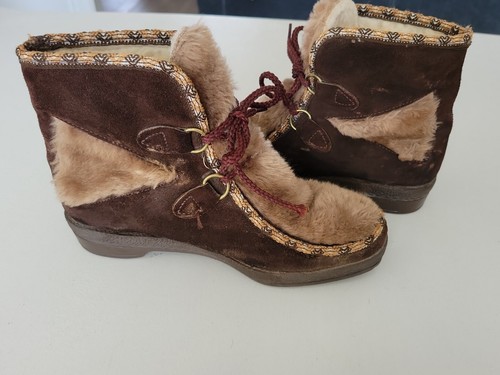 Women’s Vintage Yodelers Boots Faux Fur Brown Suede Size 6.5 USA Made - Picture 7 of 10