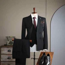  3 Pieces Men Suit Set Men's Wedding Jacket Pants Vest Set Suits Set Black Gray