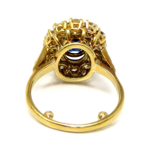 NYJEWEL 18k Yellow Gold Sapphire & 16 Diamonds Halo Ring - Picture 3 of 3