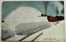 Vintage RR Postcard Railroad Snow Plow on the Continental Divide train engines