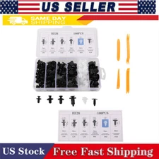 100pc + 4Tool Bumper Clips Auto Car Hole Plastic Rivets Fastener Fender Push Pin
