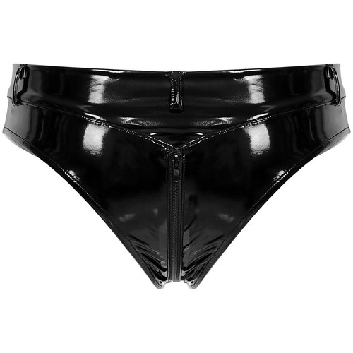 Womens Shiny Low Rise Briefs Panties Patent Leather Zipper Crotch Underwear - Picture 15 of 44