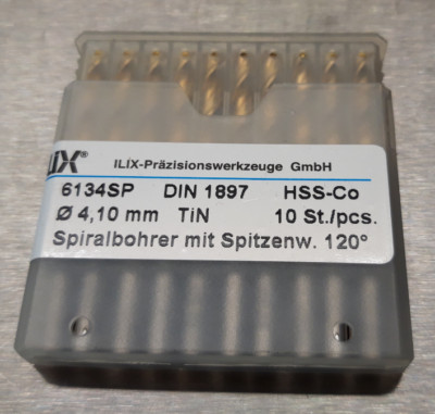 ILIX - 10x Spiralbohrer 6134SP HSCO Rekord VA D4,1mm DIN1897 TiN 120°  ** NEU **
