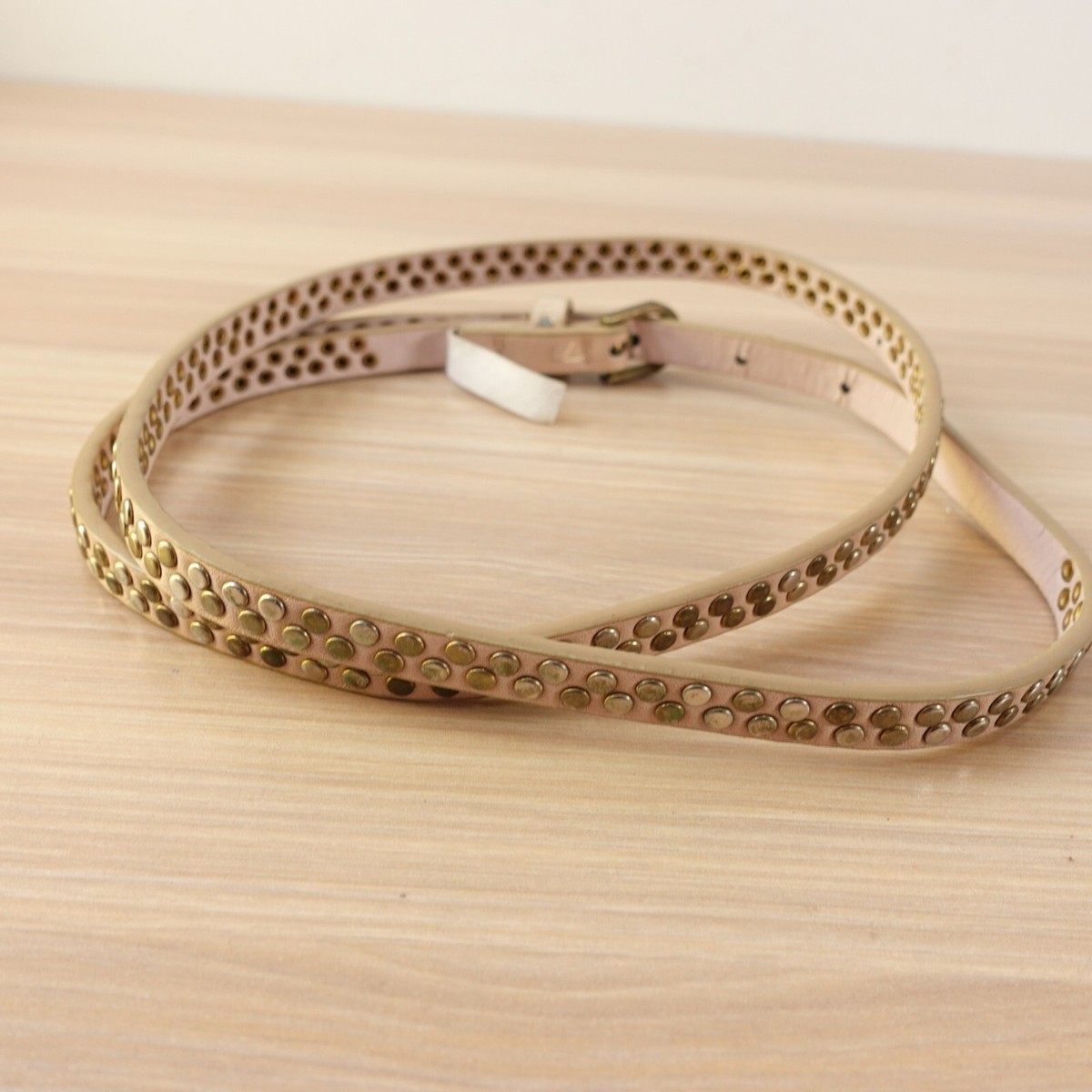 Studded Belt Womens Medium Beige Leather Skinny Waist Dress 