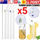 5PCS Flower Glass Pyrex Drinking Straws Pack Bent Straight Reusable Eco-Friendly
