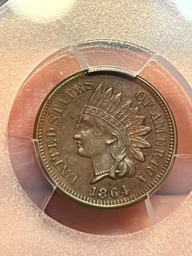 1864 Bronze Indian Head Cent Penny- No L, Rounded Bust, MS, UNC Details, PCGS