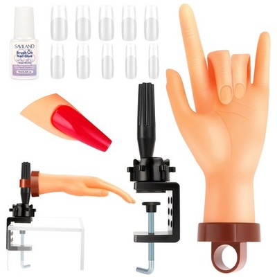 SAVILAND Practice Hand for Acrylic Nails: Flexible & Realistic Nail A3-Nude 