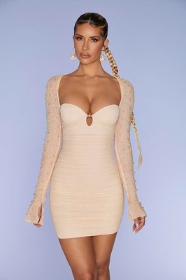 Oh Polly St Germain Verziertes Mini Kleid in Beige / Größe 38 /NEU*