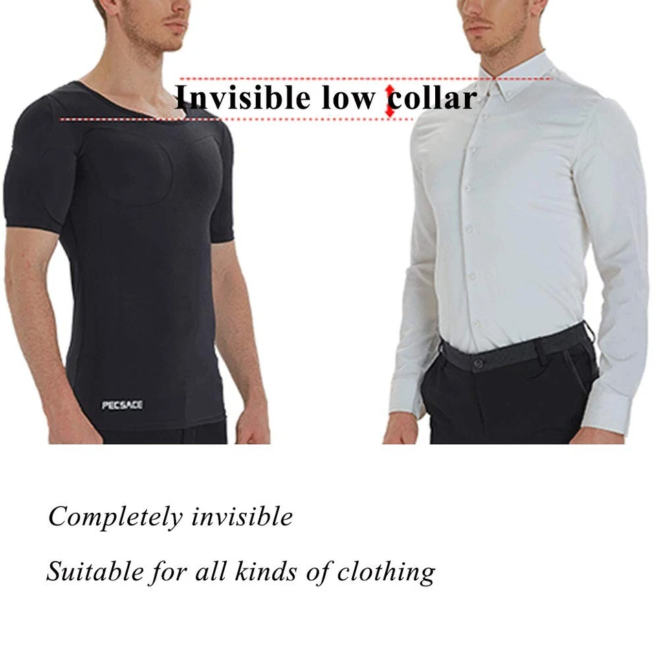 Fake Muscle Suit Shirt Men Invisible Simulation of Fattening Thin Elastic Det... - Image 4 of 4