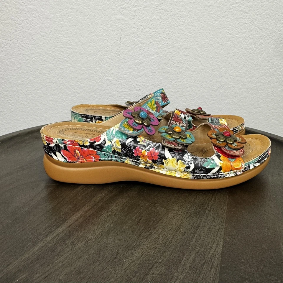 Spring Step L'Artiste Sandals Womens Size 7.5 Colorful Floral Slide Wedge Shoes - Image 4 of 4
