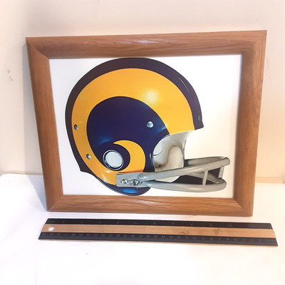 VINTAGE 70's LOS ANGELES RAMS RIDDELL WALL FRAMED 7'' CARDBOARD FOOTBALL HELMET