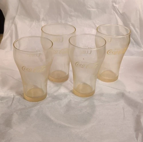 Vintage Coca-Cola Set of 4 Clear Glasses Featuring Coca-Cola and Coke
