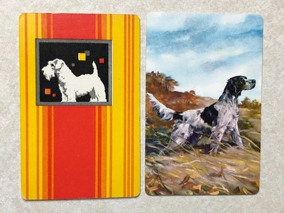 Vintage (2) Drawn Dogs 1 Pointing Dog Single Swap Playing Card PC636