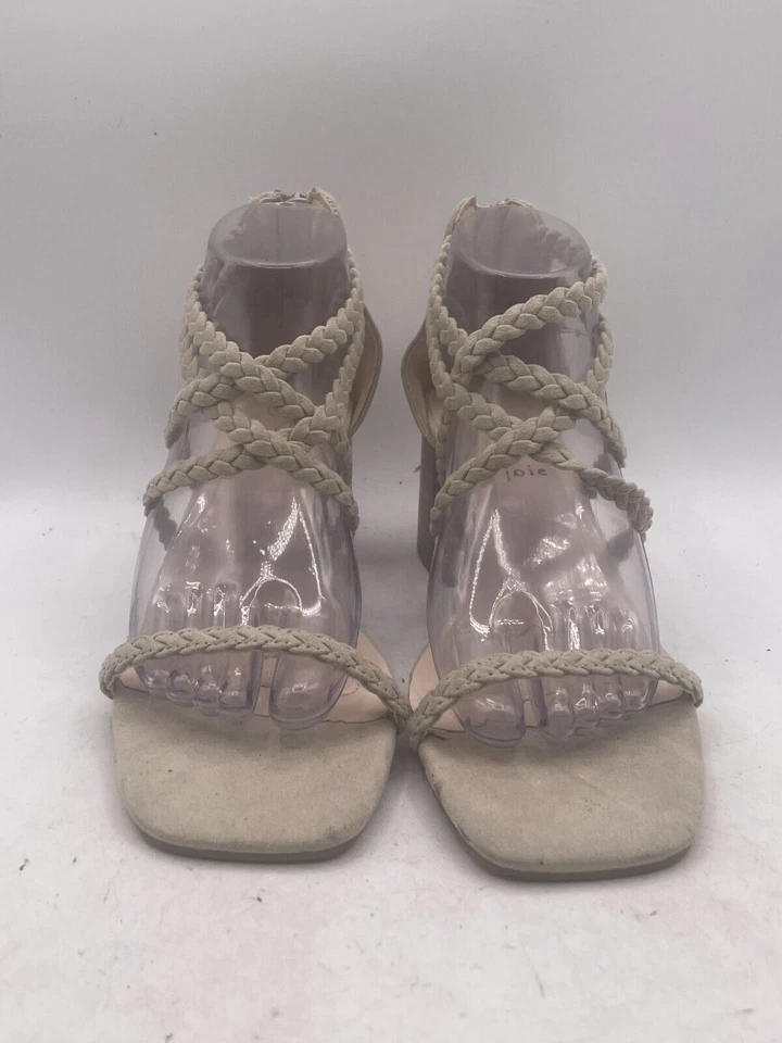 Sandalia Joie Felina para mujer talla 8,5 cremallera tobillo tiras beige tela tacones bloque Foto 2 de 4