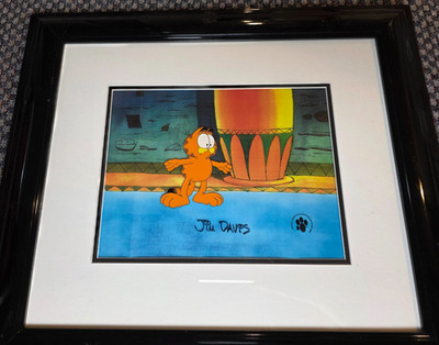 GARFIELD PRODUCTION CEL & DRAWING - SIGNED BY JIM DAVIS - FRAMED WITH SEAL & COA