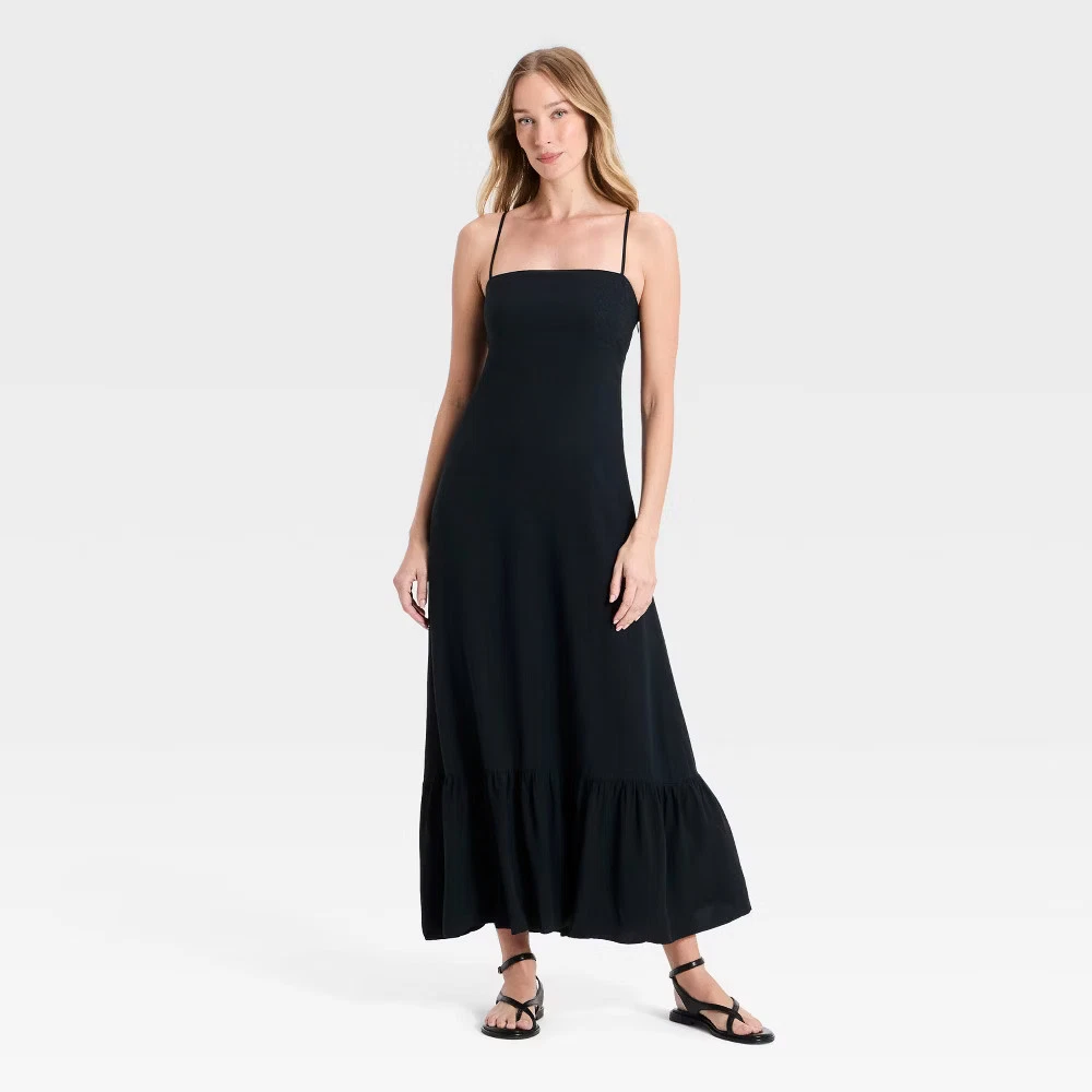long black crepe dress Crepe Dress with Lace Detail main image 0