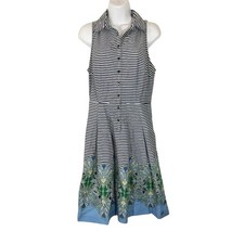 Tommy Hilfiger Striped Collared Shirt Dress Blue White Paisley Trim Size L G