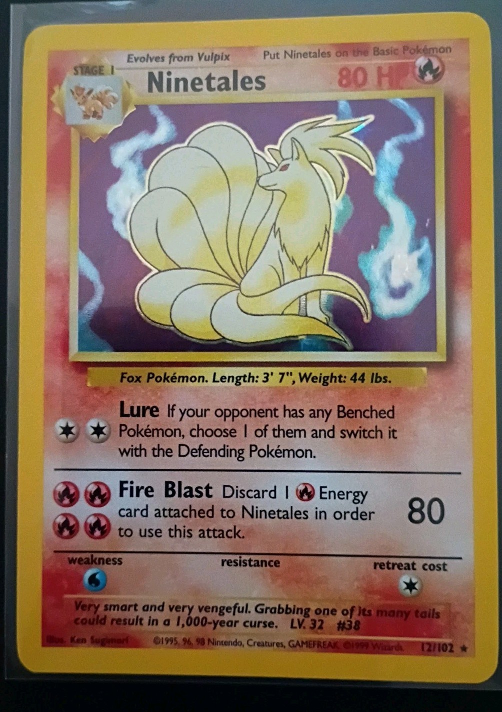 POKEMON NINETALES HOLO CARD *RARE INK ERROR ON "HP"* #12/102 EXCELLENT CONDITION