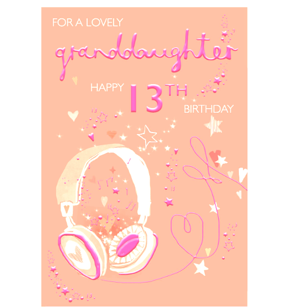 Birthday Card GRANDDAUGHTER 13th 13. *Nine Inch Foiled Card, Paper pages inside*